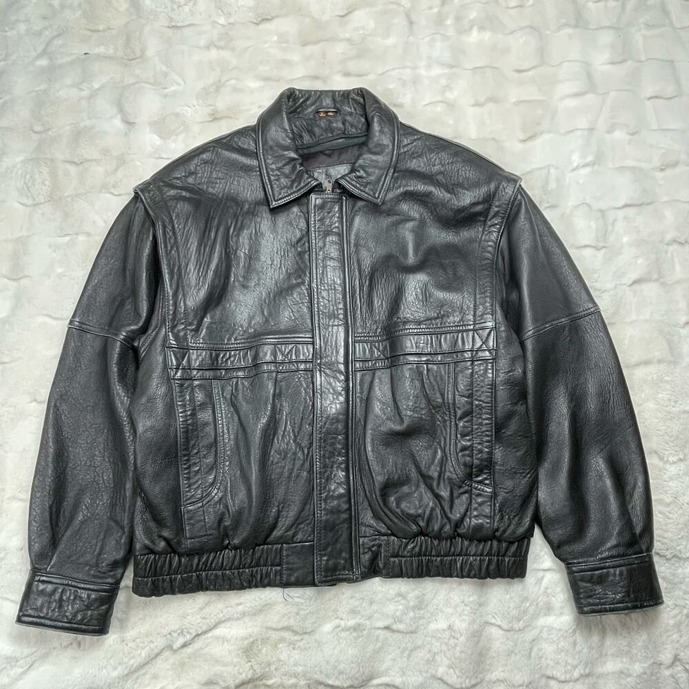 🔥Vintage Aberdeen Soft Genuine Leather Bomber Jacket Pleated Shoulders Grunge